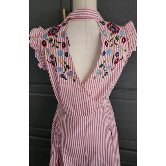Zara Striped Poplin Midi Shirt Dress with Embroidered Flowers Size Small - Picture 7 of 8